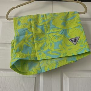 Columbia Neon Lime and Aqua Floral Swim Trunks